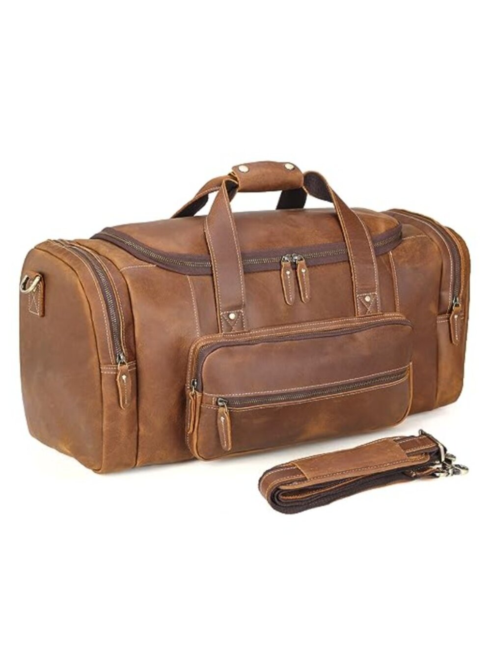 Full Grain Cowhide Leather Duffle Weekender Overnight Travel Gym Bag
